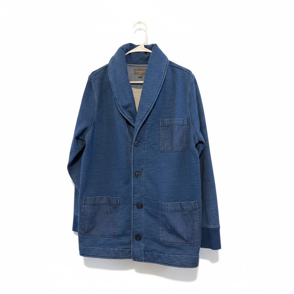 LL Bean Signature Womens Shawl Collar Cardigan Sweater Jacket Slim Fit Blue L